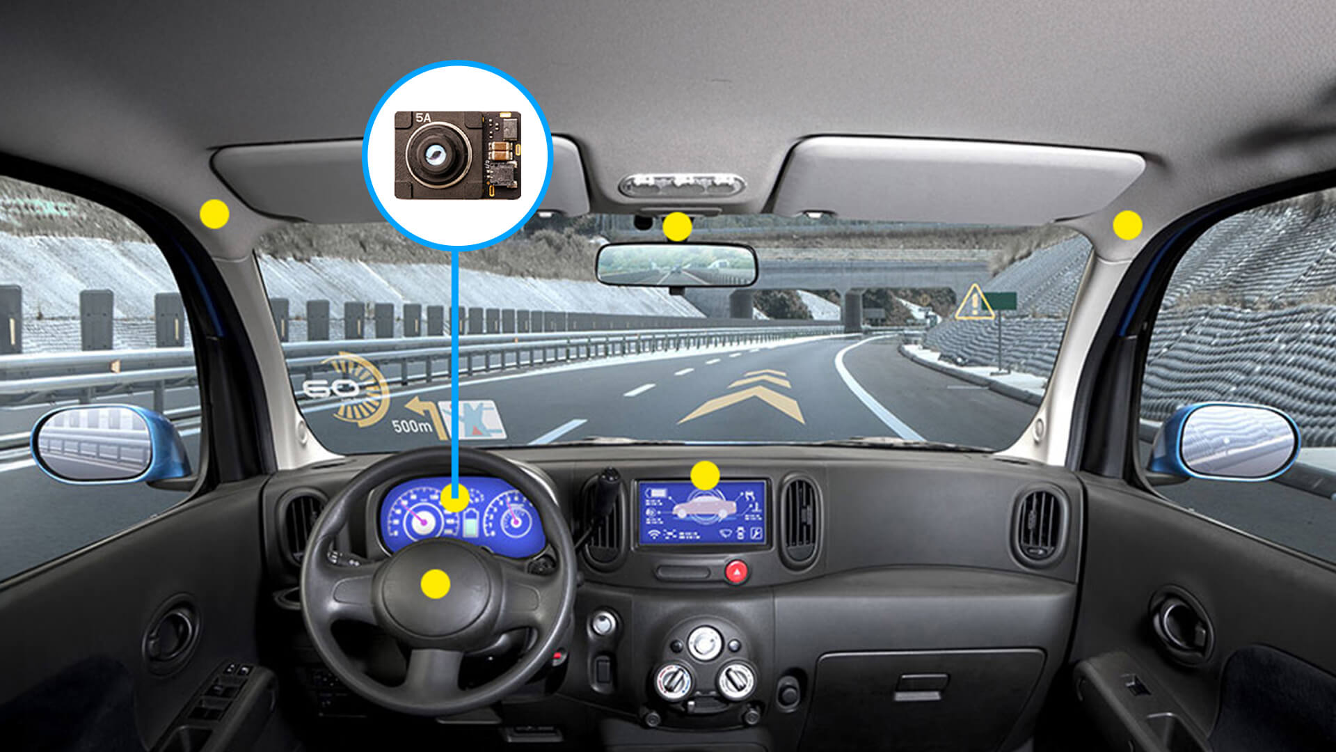The in-cabin camera in compact design can detect the behavior of drivers and passengers