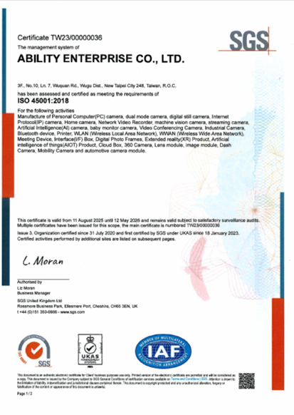 ISO45001_2018 Occupational health and safety management system Certificate-Ability