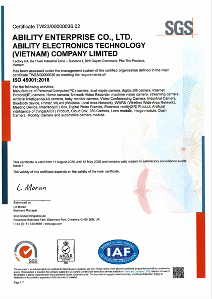 ISO45001_2018 Occupational health and safety management system Certificate-Ability Electronics VN