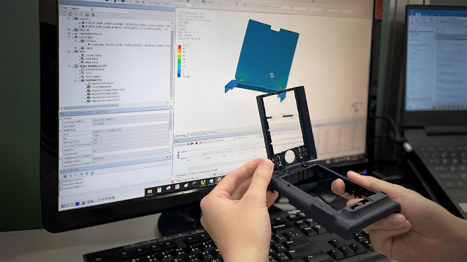 Mechanical CAE simulation analyzing structural stress and deformation using 3D model for drop and impact testing