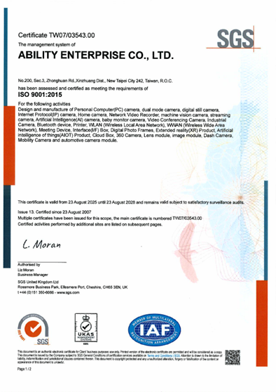 ISO9001_2015 Quality Management System Certificate