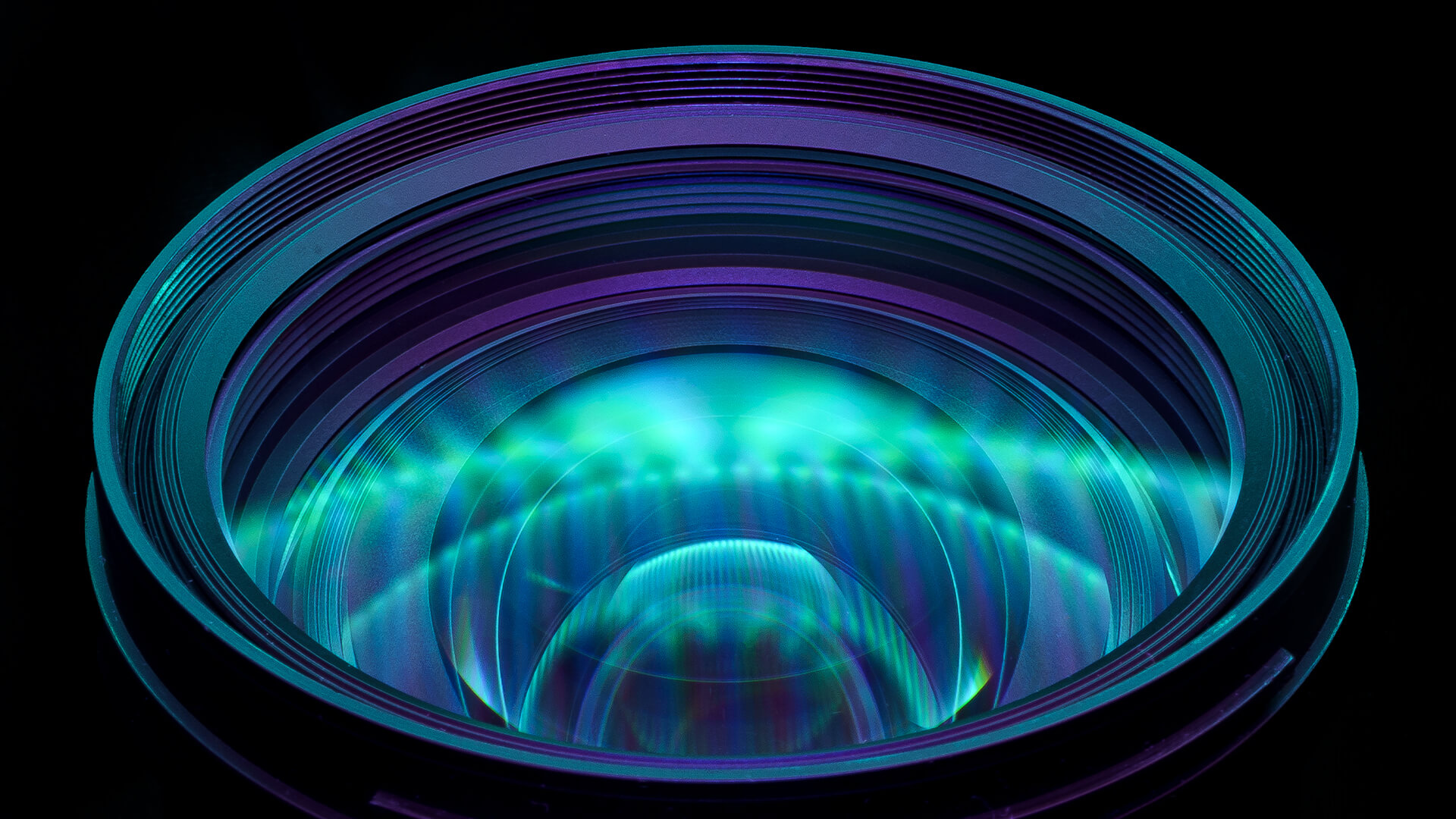Close-up of multi-layer lens system representing multi-sensor fusion for panoramic imaging, depth sensing, and AR/VR applications