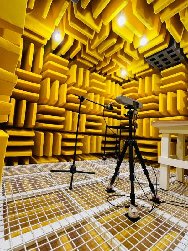 Anechoic chamber equipped with professional acoustic testing instruments for product reliability and yield verification at Ability Enterprise