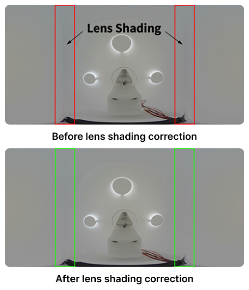 Common brightness attenuation issues at the edges of images processed with pre-correction