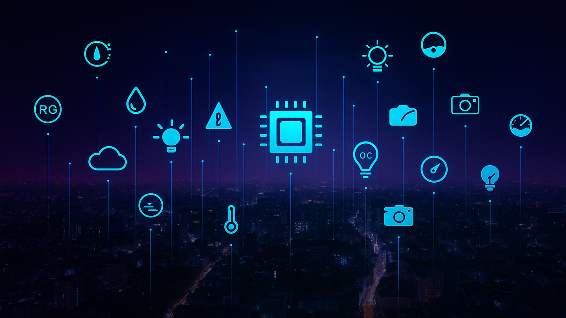 Smart city with integrated imaging and environmental sensors visualizing multi-sensor fusion for edge AI and IoT imaging applications