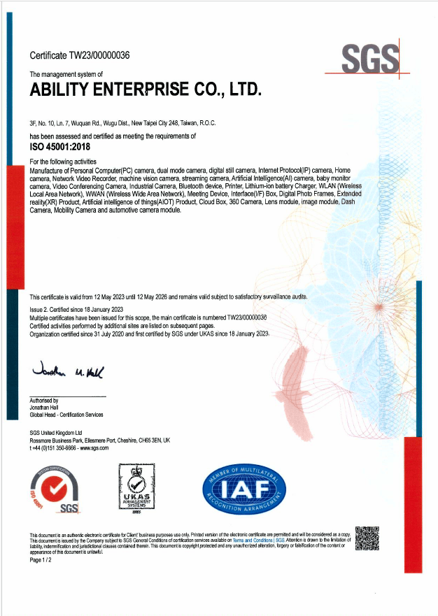 ISO45001_2018 Occupational health and safety management system Certificate-Ability